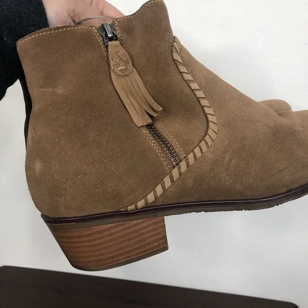 Jack Rogers Brown Suede Ankle Boots Tassel Side Zipper Women’s Size 9M